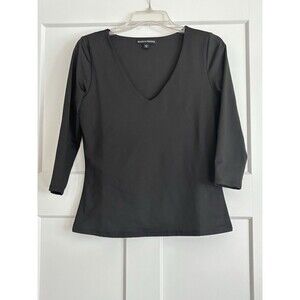 Boston Proper Black 3/4 Sleeve V-Veck Pullover Stretch Top Women’s Size Small